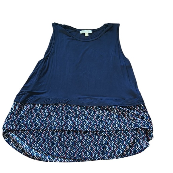 Micheal Micheal Kors XL Navy Blue Sleeveless Top ,tunic with Patterned Hem,hi-lo - Picture 8 of 13